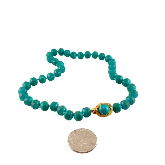 Vogue Turquoise Bird Nest Banded Ball Bead Necklace 15" 1950's - Picture 4 of 8